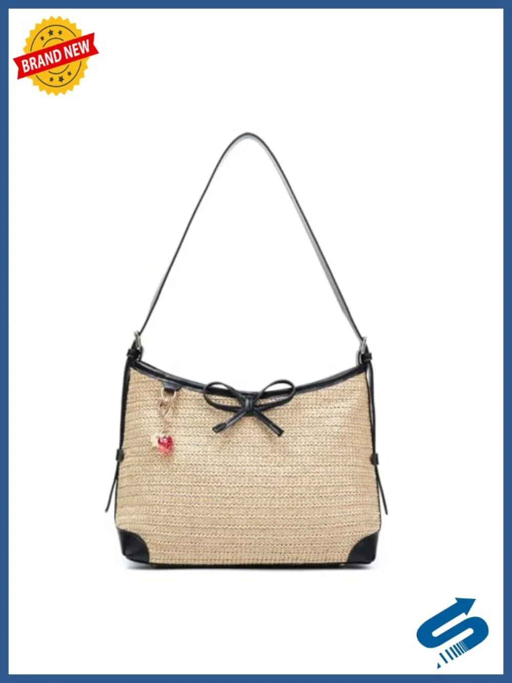 Handwoven Straw Woven Purse, Summer Beach Hobo Raffia Crossbody Bag with